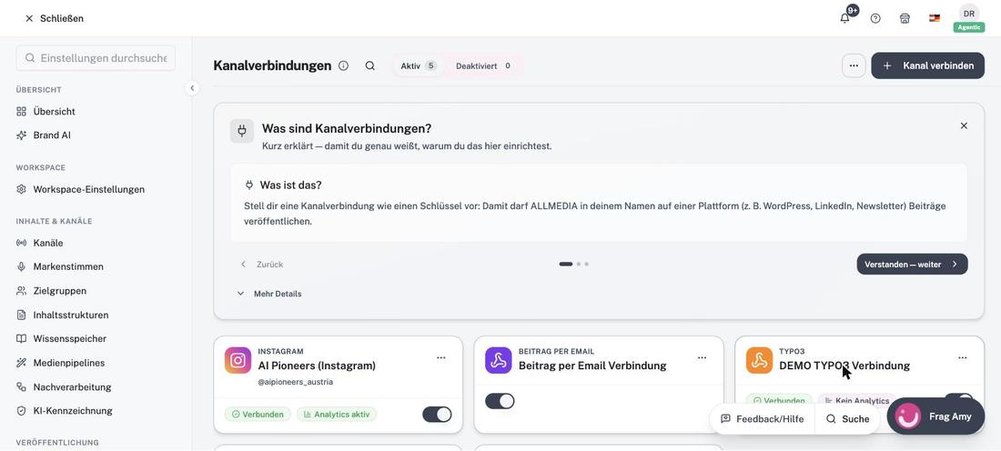 Die Übersicht „Kanalverbindungen“. Rechts oben der Button Kanal verbinden.