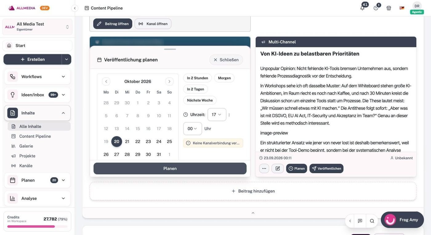 Dialog Veröffentlichung planen mit Kalender und Uhrzeit
