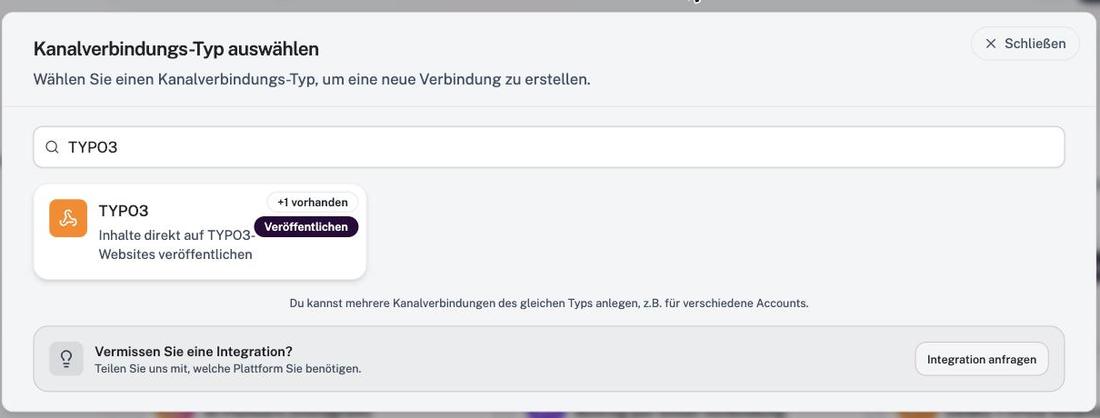 Typ-Auswahl nach der Suche nach „TYPO3“.